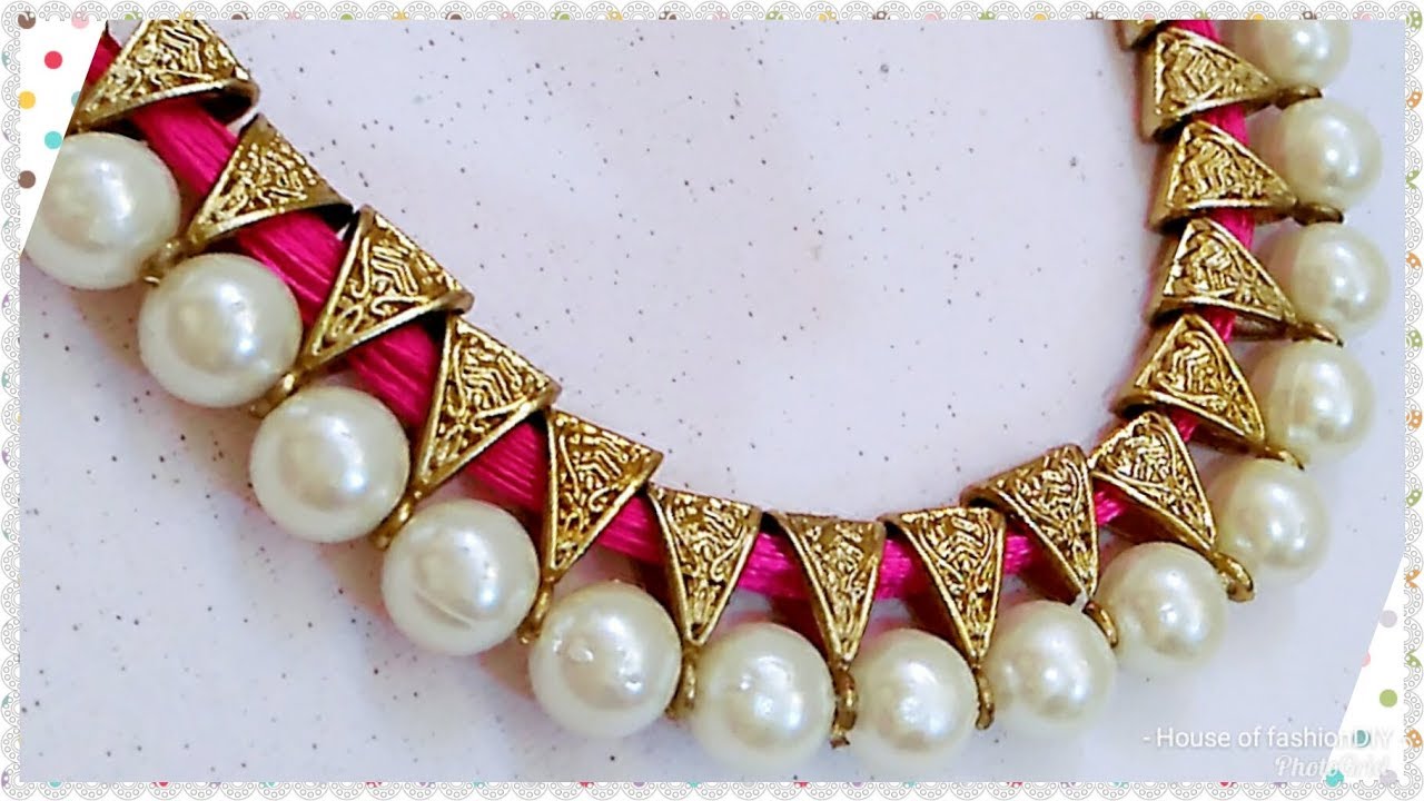 Pearls being used in necklaces